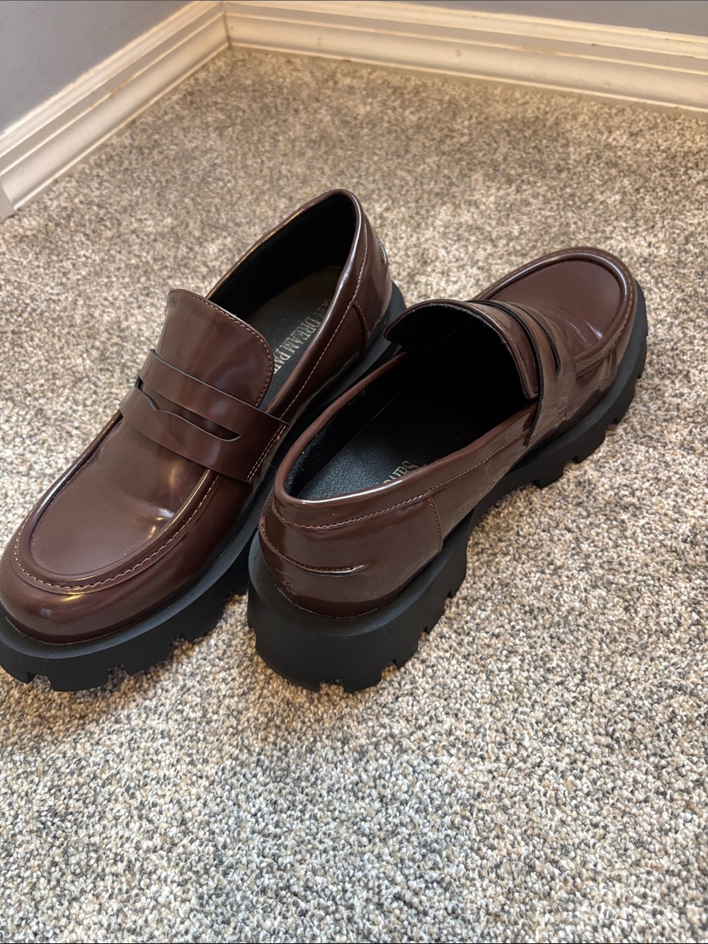 Womens Chunky Sole Penny Loafers in Dark Brown